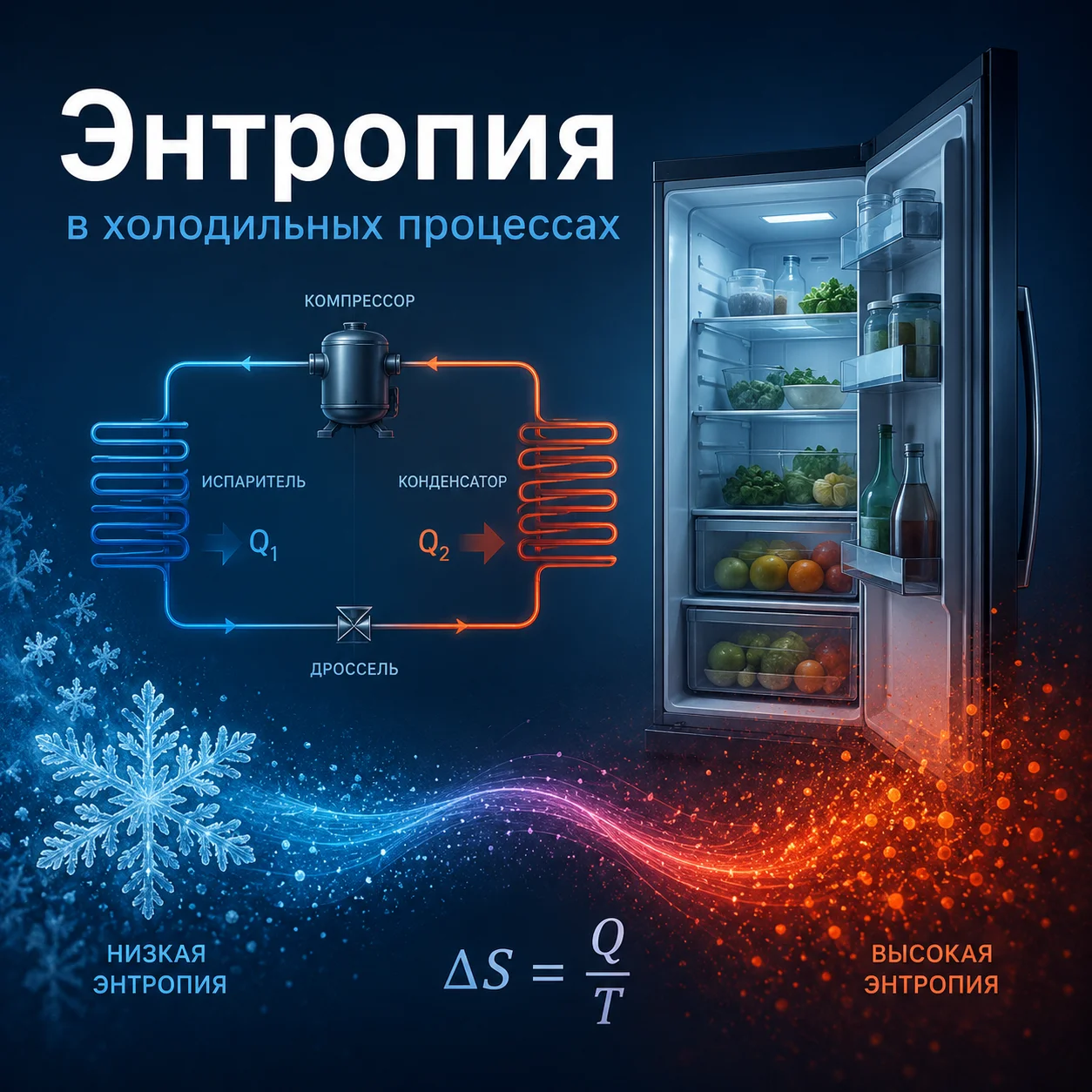 Энтропия в холодильных процессах: потери эффективности, изоэнтропийный КПД, T-s диаграмма и таблицы для R404A и R134a